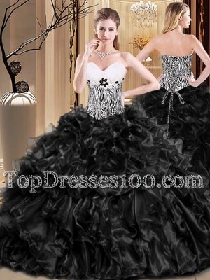 Inexpensive Satin and Taffeta Sweetheart Sleeveless Lace Up Pick Ups Sweet 16 Dress in Black