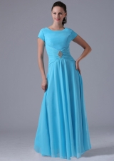 Aqua Blue Scoop Bridesmaid Dress With Beading