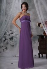 Ruched and Bowknot Decorate Bust Purple Chiffon Floor-length Strapless For 2013 Bridesmaid Dress