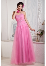 2013 Pink Prom Dress For Custom Made Empire Sweetheart Floor-length Tulle Beading