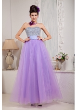Exquisite Lilac Prom Dress A-line / Princess Strapless Beading Floor-length Tulle