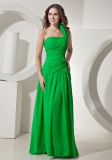 Spring Green One Shoulder Prom Dress With Ruch Decorate Chiffon
