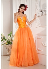 Popular Orange Prom / Evening Dress A-line Sweetheart Organza Appliques Floor-length
