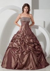 Ball Gown Strapless Floor-length Taffeta Beading Quinceanera Dress