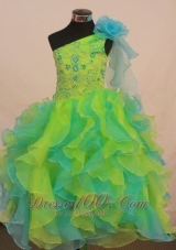 Multi-color Flower Girl Pageant Dress For Formal Party With Ruffles and Flowers Decorate  Pageant Dresses