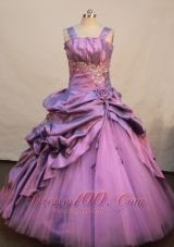 Lavender Taffeta and Tulle Straps Neckline Appliques and Flowers Decorate Flower Gril Pageant Dress  Pageant Dresses