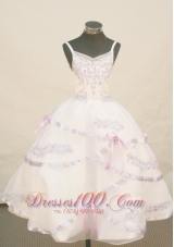 White Princess Flower Girl Pageant Dress With Appliques Decorate Spaghetti Straps Neckline  Pageant Dresses