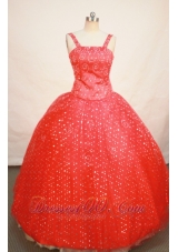 Red Sequin Straps Neckline Beaded Decorate Flower Girl Pageant Dress  Pageant Dresses