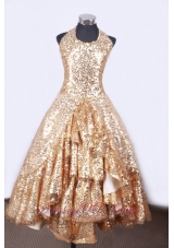 Popular A-line and Halter Top Neck For Little Girl Pageant Dresses With Gold  Pageant Dresses