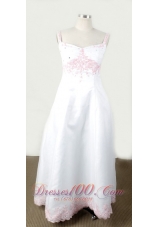 White Appliques For Little Girl Pageant Dresses With Straps and Floor-length  Pageant Dresses