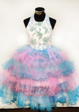 Lovely Colorful Little Girl Pageant Dresses With Appliques and Ruffled Layers
