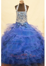 Halter Top Blue and Beading Bowknot For Little Girl Pageant Dresses  Pageant Dresses