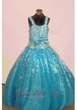 Sequin and Bowknot For Aqua Blue Little Girl Pageant Dresses