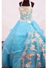 Lovely A-line Appliques Decorate Halter Floor-length Little Pageant Girl Dress  Pageant Dresses