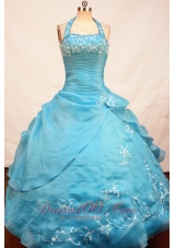 Wonderful Appliques Decorate Ball Gown Little Girl Pageant Dress Halter Floor-length  Pageant Dresses