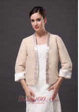 Satin Champagne 3/4  Sleeves Jacket For Other Formal Occasions With Beading Decorate