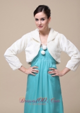 Faux Fur Special Occasion Jacket  In Ivory With Fold-over Collar