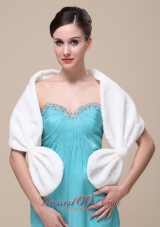 Faux Fur Special Occasion / Wedding Shawl  In Ivory With V-neck