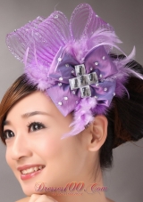 Lavender Bridal Headpieces White Pearl Crystal Satin Ribbon Flower