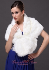 White Faux Fur Fashionable V-Neck Wedding Party And Prom Shawls