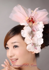 Tulle and Organza Beaded and Flowers Decorate Baby Pink Headpiece