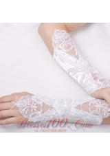 Fabulous Satin Fingerless Elbow Length Bridal Gloves With Appliques