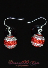 Red and White Rhinestone Luxurious Round  Earrings