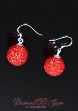 Red Round Sweet Rhinestone Earrings