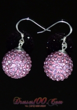 Round Baby Pink Luxurious Rhinestone Earrings