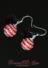 Sweet Round Rhinestone Red and White Earrings