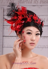 Red Best Sale Hat Flower Wedding Headpieces With Feather