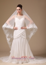 Lace Appliques One-tier Cathedral Tulle Stylish Wedding Veils