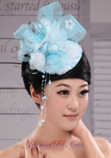 Tulle Aqua Blue Fully Handmade Headpiece With Rhinestones and Flowers Decorate For Party
