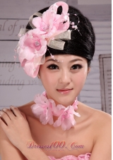 Beautiful Pink Taffeta and Tulle Pearl Headpiece For Party