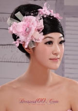 Pink Chiffon Bud Silk Pearls Net Flowers For Wedding