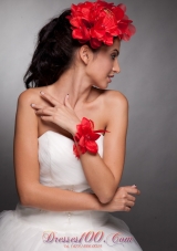 Red Hand Made Flowers Taffeta Headpieces and Wrist Corsage