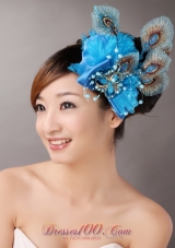 2013 Peacock Blue Feathers Headpieces Beading For Party