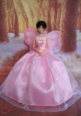 Rose Pink Straps Ball Gown Made to Fit the Barbie Doll