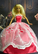 White and Red Handmade Dresses Fashion Party Clothes Gown Skirt For Barbie Doll