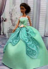 The Most Amazing Apple Green Appliques Dress With Hand Made Flower Made to Fit The Barbie Doll