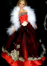Gorgeous Red and Burgundy Princess Dress With Embroidery Gown For Barbie Doll