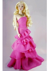 Fashion Fuchsia Party Dress With Ruffled Layers Gown For Barbie Doll