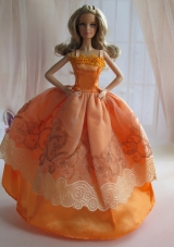 Lovely Handmade Orange Beading Ball Gown Barbie Doll Dress