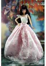 Pink and White Lace Over Skirt To Barbie Doll Dress