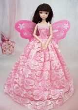 Lovely Handmade Pink Lace To Barbie Doll Dress