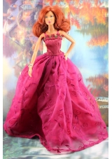 Lovely Embroidery For Hot Pink Barbie Doll Dress