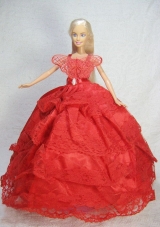 Pretty Red Gown With Lace Dress For Barbie Doll