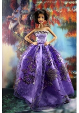 Appliques New Fashion Princess Purple Dress Gown For Barbie Doll