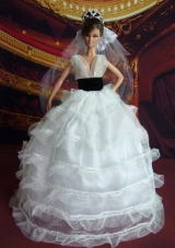 So Beautiful Princess Handmade White V-neck Wedding Dress For Barbie Doll