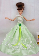 Popular Princess Apple Green Lace and hand Made Flower Party Dress For Barbie Doll